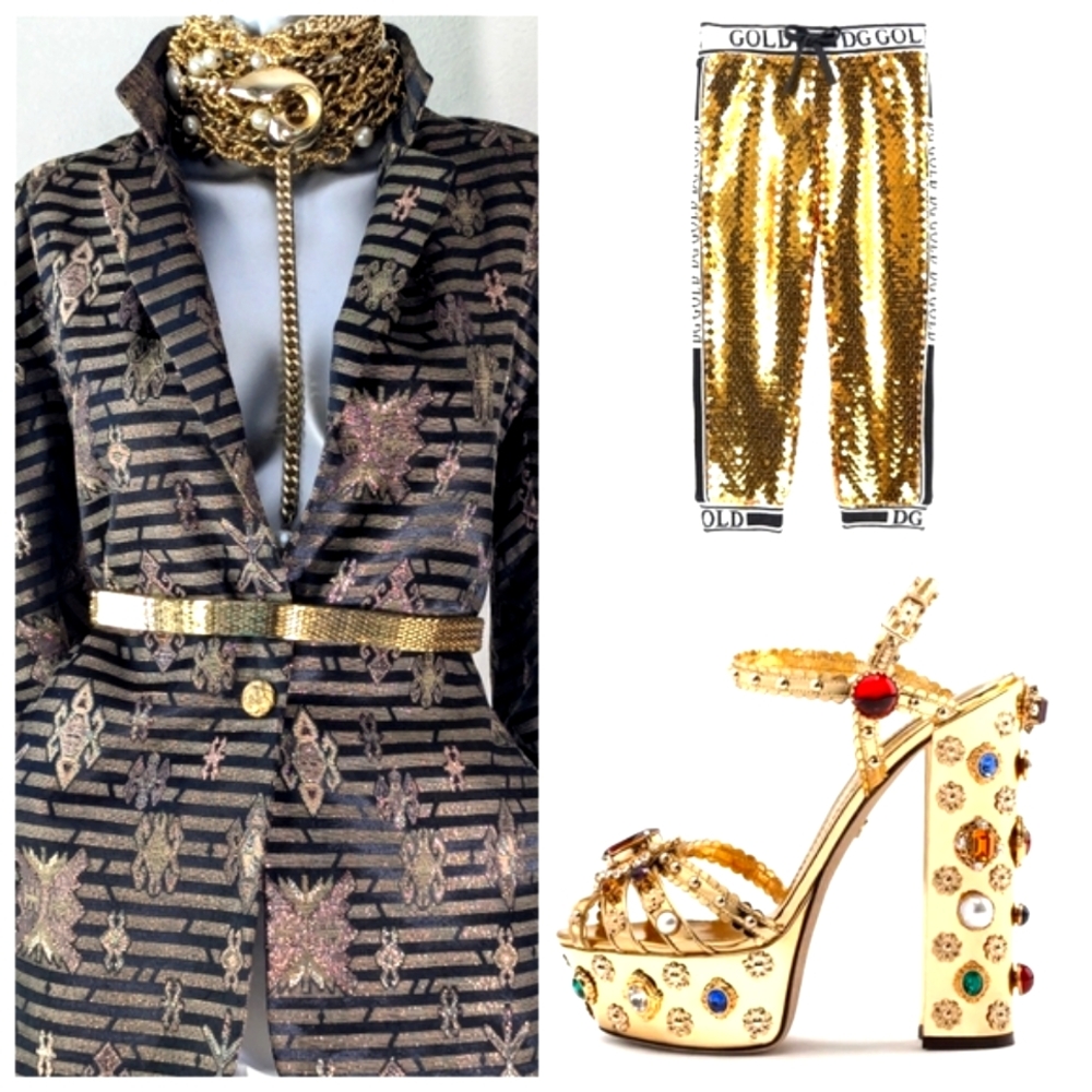 "ICING" VTG Woven Pattern Brocade Lurex Design 80S Royal Shimmery Blazer